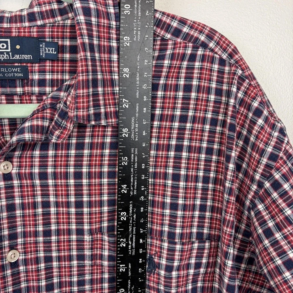 Polo Ralph Lauren Shirt Mens‎ 2XL Red Blue Plaid Marlowe Button Front Cotton